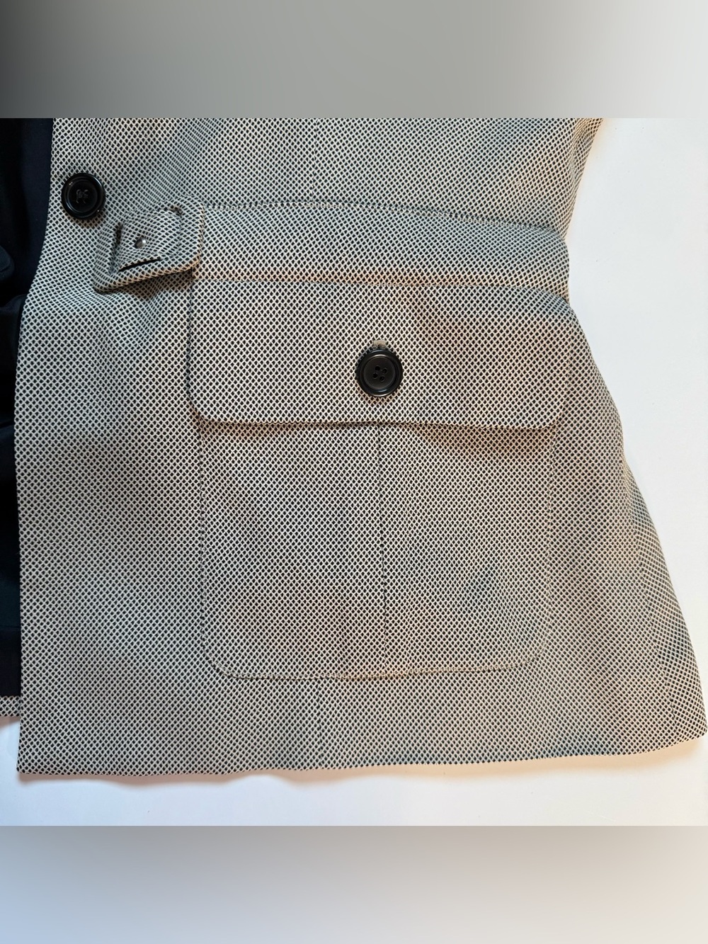 80s VTG ANN TAYLOR Petite 2 Piece Black & Tan Belted Jacket Pencil Skirt Suit 8P - Picture 14 of 15